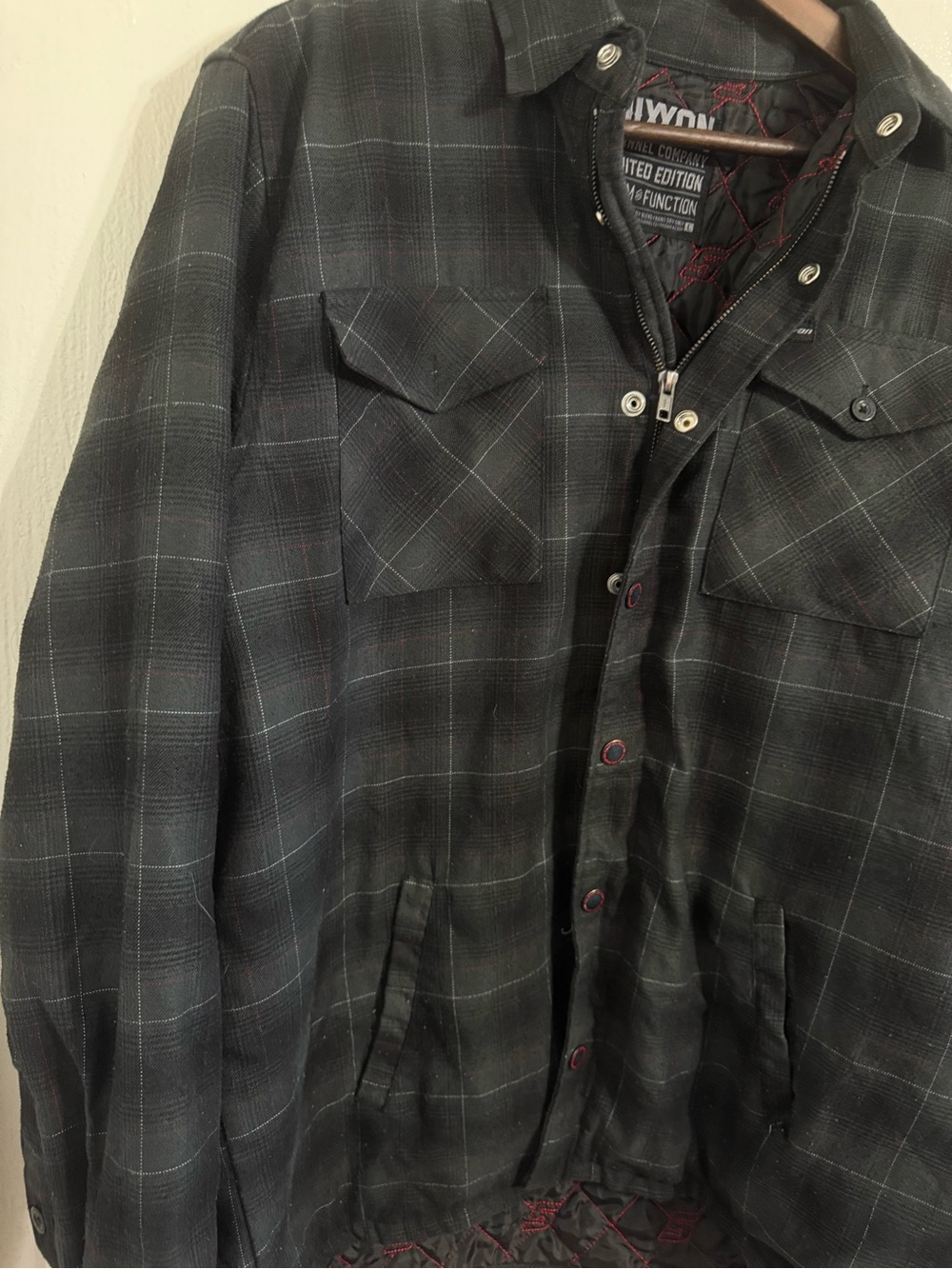 Dixxon Flannel Quilted Lined Shirt Jacket Mens Large Black Plaid Shacket Snap - Picture 9 of 12